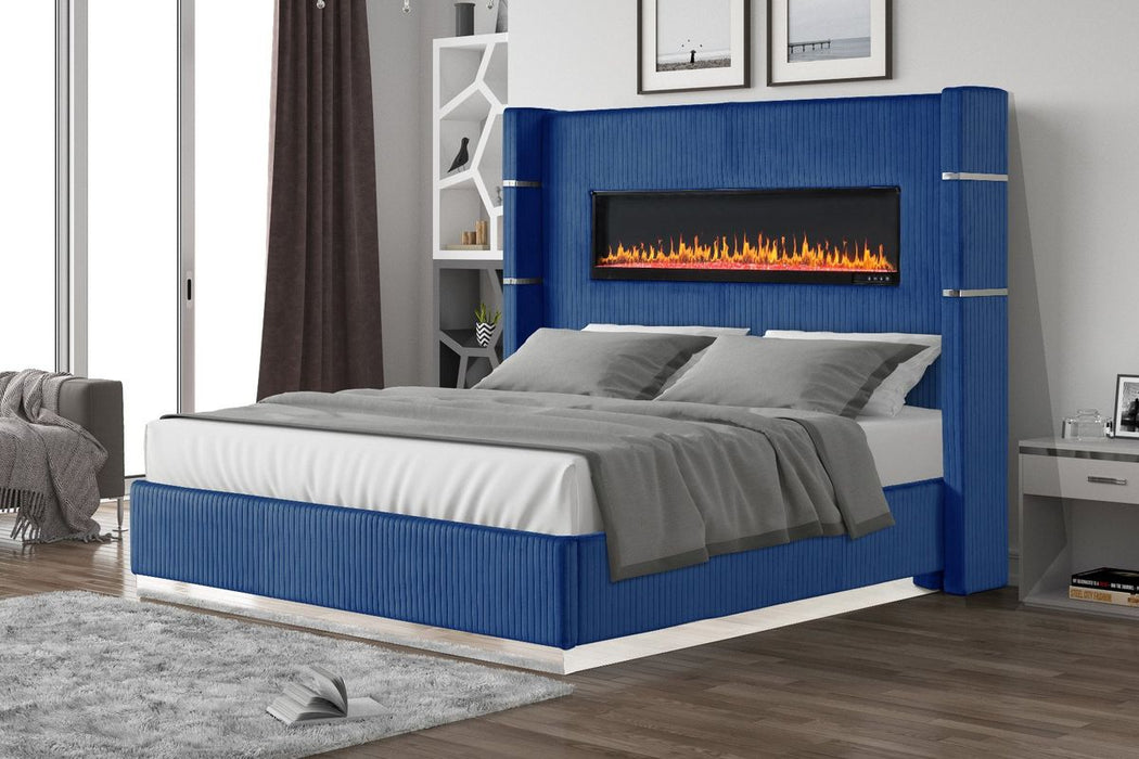 Galaxy Home Lizelle King Bed in with Ambient Lighting in Blue