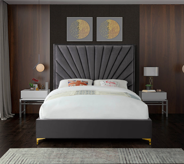Eclipse Grey Velvet Queen Bed