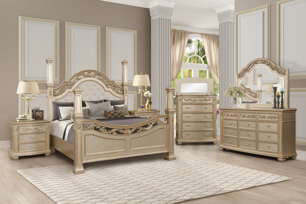 Valentina Traditional Style Queen Bed in Gold finish Wood