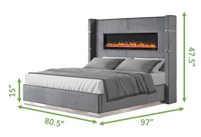 Galaxy Home Lizelle King Bed in with Ambient Lighting in Gray