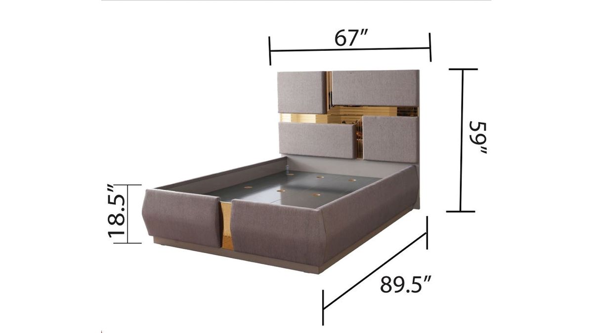 Galaxy Home Lorenzo Gold Detailed Tufted Upholstery Queen Bed in Grey