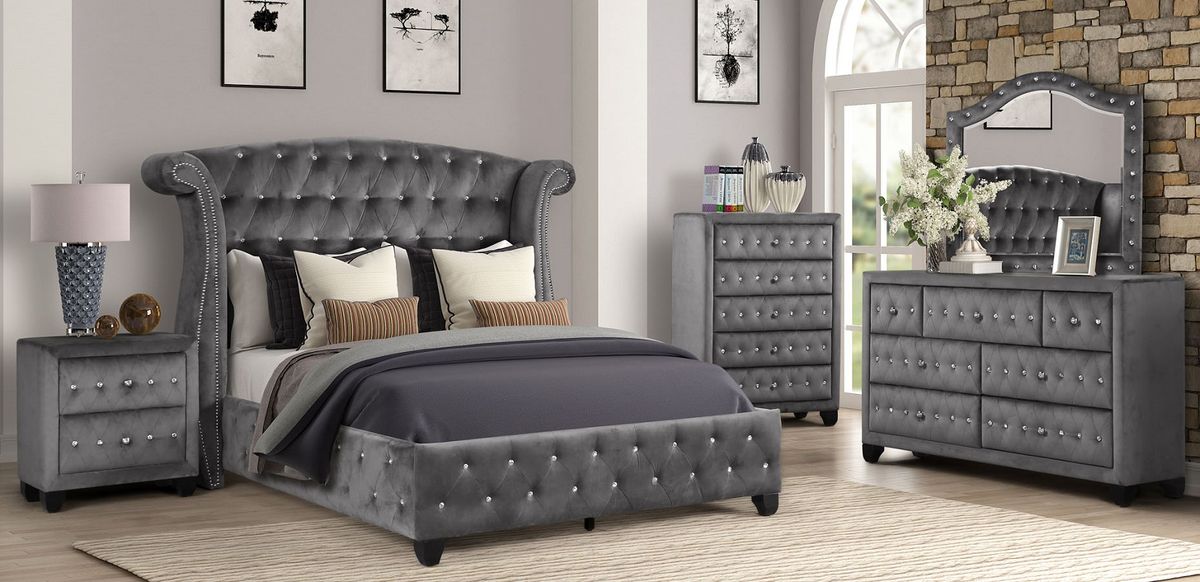 Galaxy Home Sophia King Bed in Gray