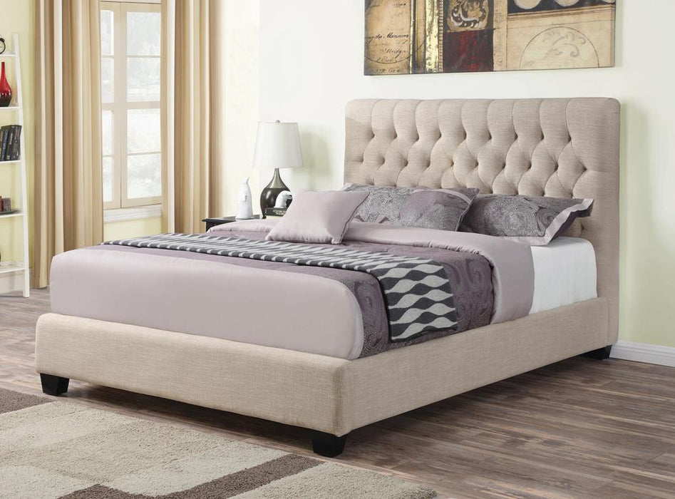 Chloe Transitional Oatmeal Upholstered Eastern King Bed image