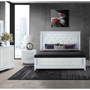 ALINA WHITE KING BED GROUP WITH LED, COOLER, SPEAKER AND USB