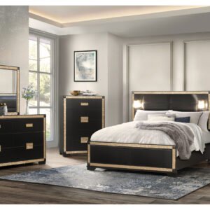 BLAKE BLACK/GOLD FULL BED GROUP WITH LAMPS