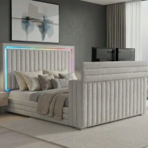ELIAS GREY QUEEN BED WITH IMMERSIVE SOUND SPEAKER, LED, TV LIFT & FP