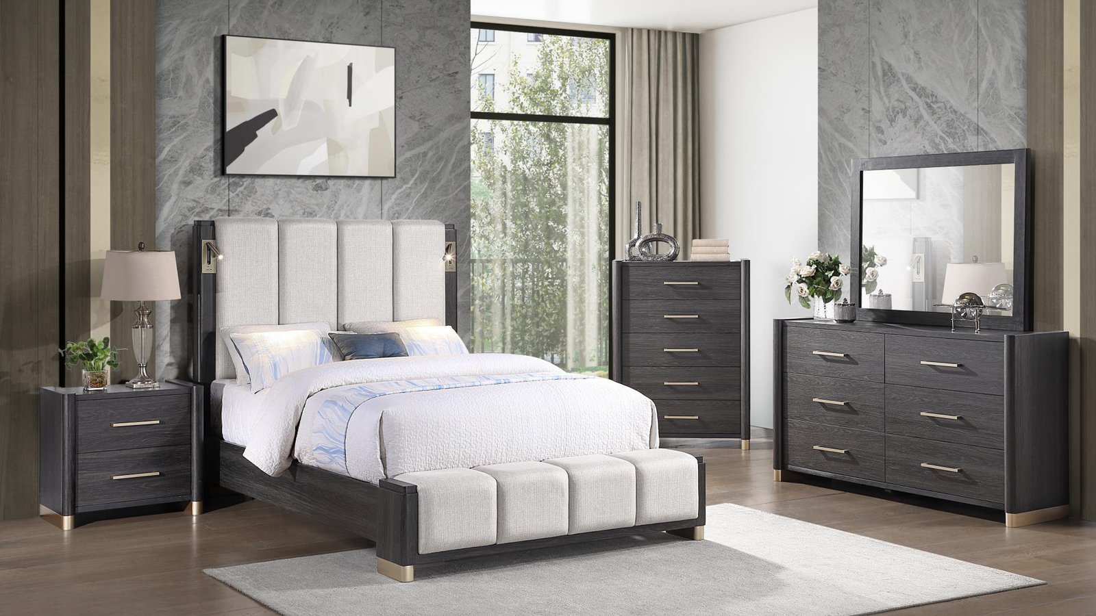 CLIFTON QUEEN 5PC BEDROOM SET IN CHARCOAL GRAY - Image 3