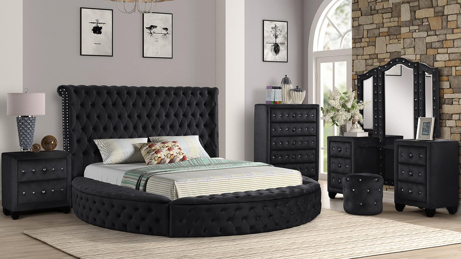 Hazel_Vanity_Black_7_1500_975.jpg HAZEL QUEEN 4 PC VANITY BEDROOM SET IN BLACK - Image 4