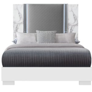 YLIME WHITE MARBLE QUEEN BED WITH LED