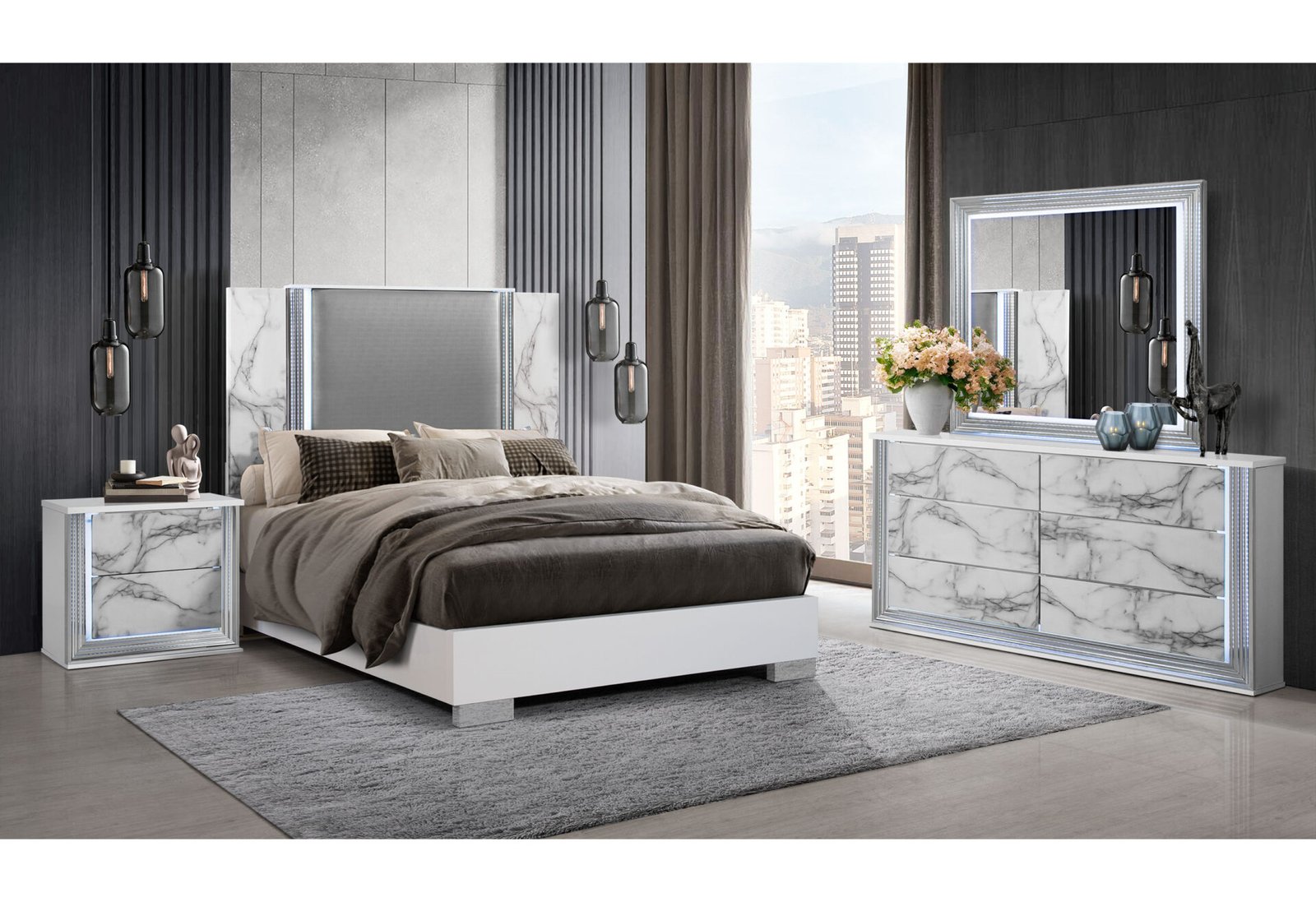 YLIME-WHITE-MARBLE-QBG-2.jpg YLIME WHITE MARBLE QUEEN BED WITH LED - Image 4